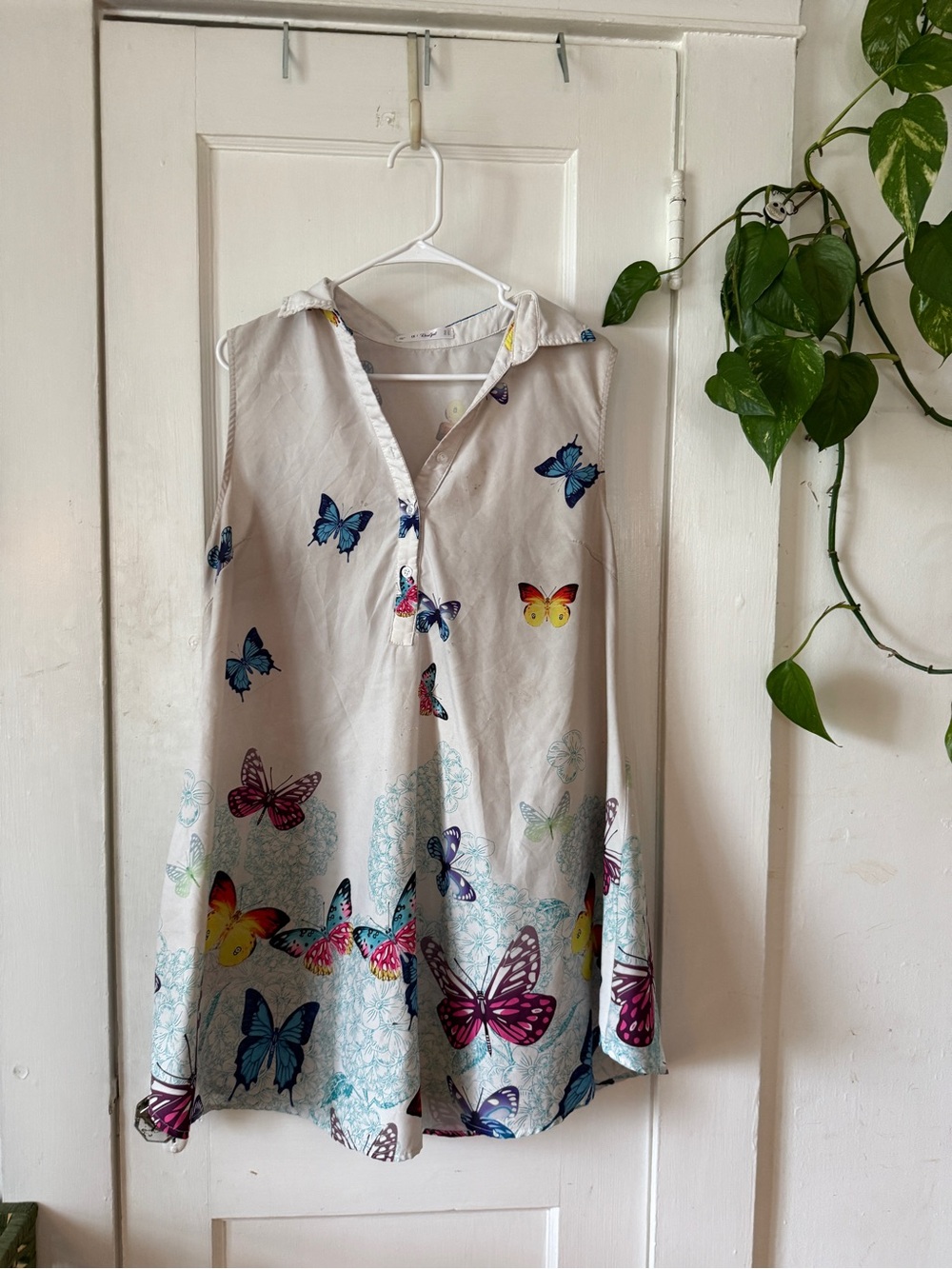 Rosegal Cream butterfly dress  with Blue Trim 1X
